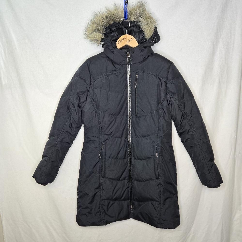 North End Ladies Black Long Winter Jacket With Faux FurTrim Hood Size Small